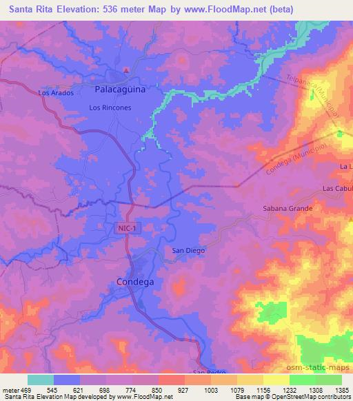 Santa Rita,Nicaragua Elevation Map