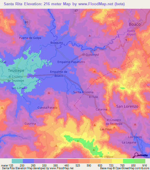 Santa Rita,Nicaragua Elevation Map