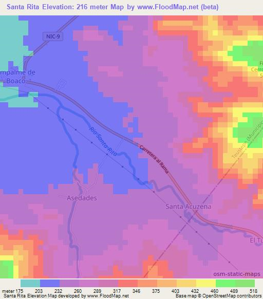 Santa Rita,Nicaragua Elevation Map