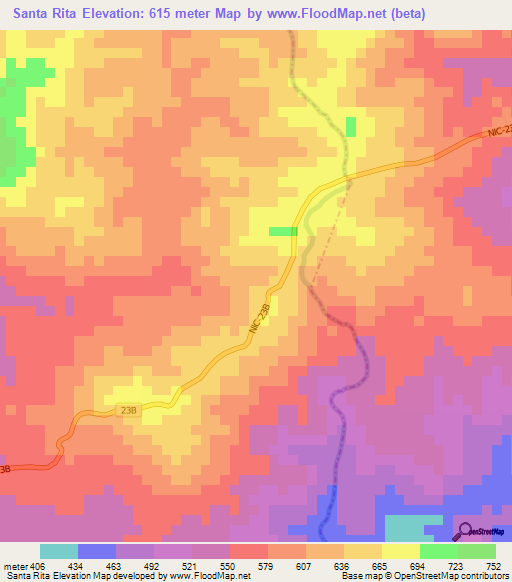 Santa Rita,Nicaragua Elevation Map