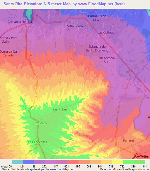 Santa Rita,Nicaragua Elevation Map