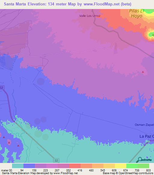 Santa Marta,Nicaragua Elevation Map