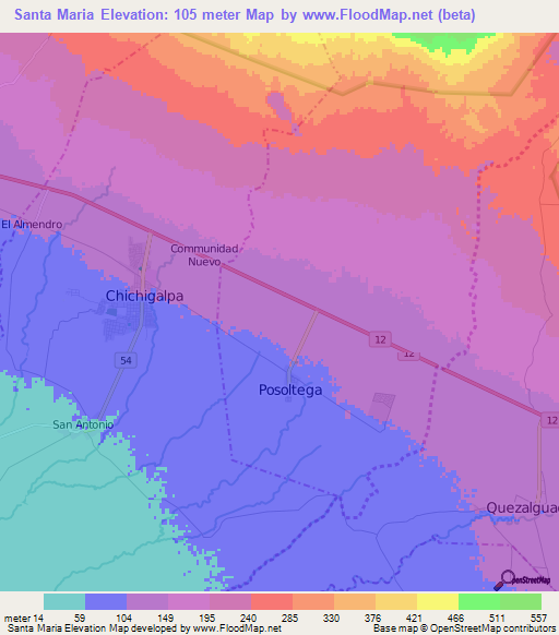 Santa Maria,Nicaragua Elevation Map