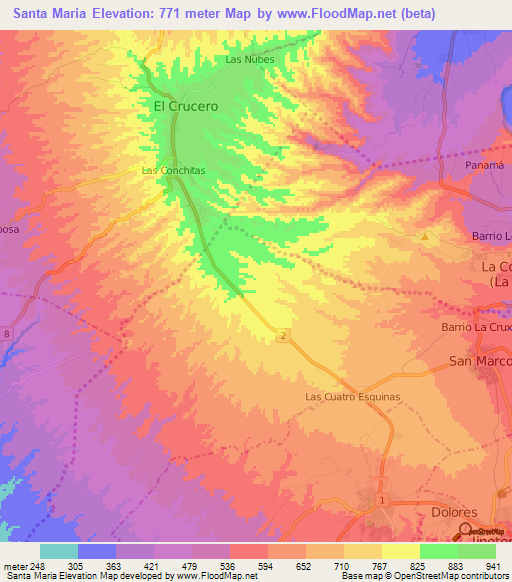 Santa Maria,Nicaragua Elevation Map