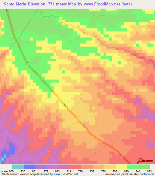 Santa Maria,Nicaragua Elevation Map