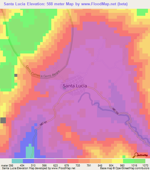 Santa Lucia,Nicaragua Elevation Map