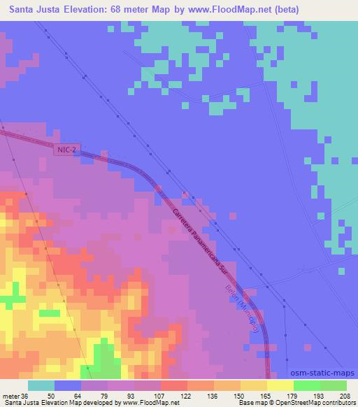 Santa Justa,Nicaragua Elevation Map