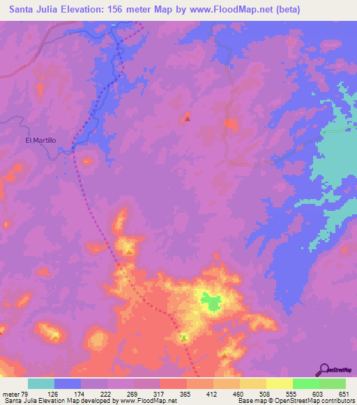 Santa Julia,Nicaragua Elevation Map