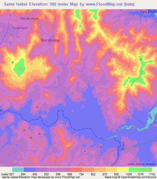 Santa Isabel,Nicaragua Elevation Map