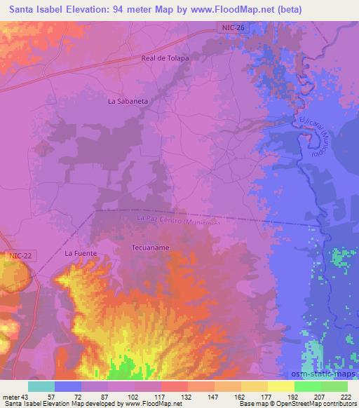 Santa Isabel,Nicaragua Elevation Map