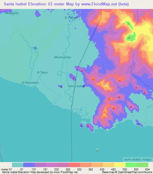 Santa Isabel,Nicaragua Elevation Map