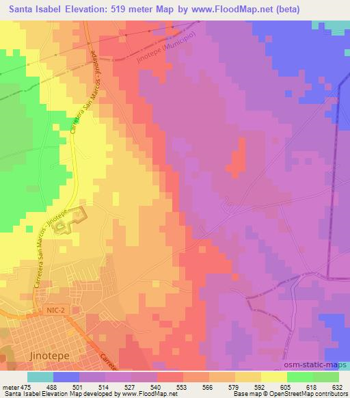 Santa Isabel,Nicaragua Elevation Map