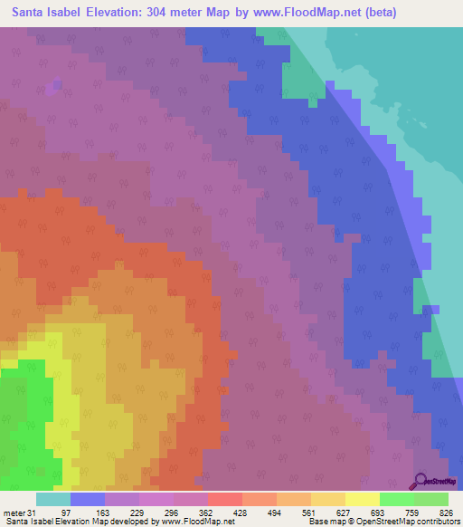 Santa Isabel,Nicaragua Elevation Map