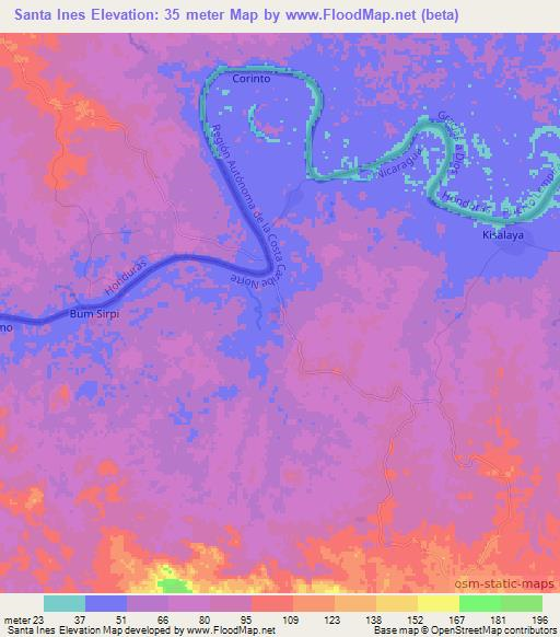 Santa Ines,Nicaragua Elevation Map