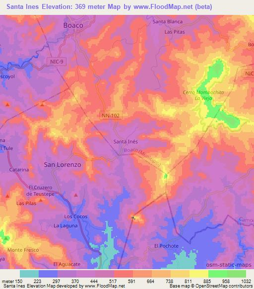 Santa Ines,Nicaragua Elevation Map