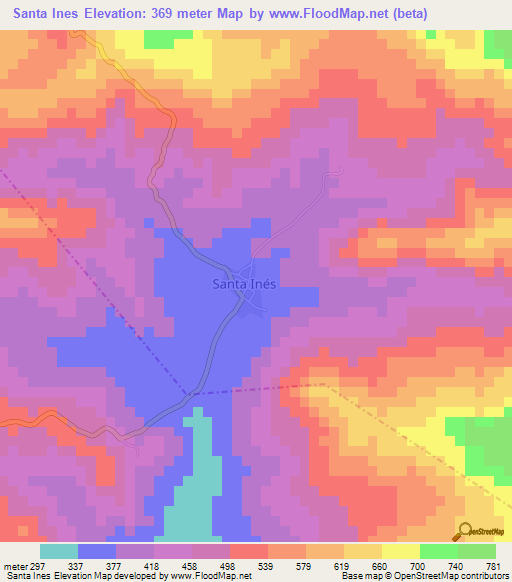 Santa Ines,Nicaragua Elevation Map