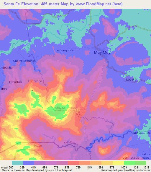 Santa Fe,Nicaragua Elevation Map