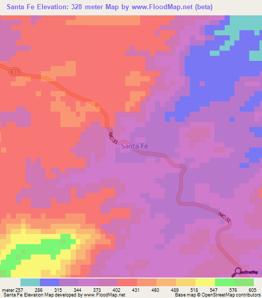 Santa Fe,Nicaragua Elevation Map