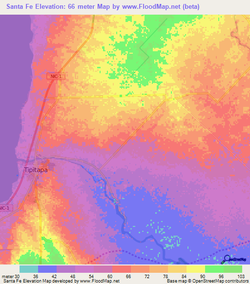 Santa Fe,Nicaragua Elevation Map