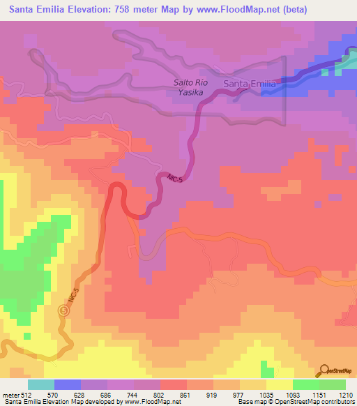 Santa Emilia,Nicaragua Elevation Map