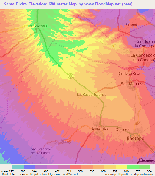 Santa Elvira,Nicaragua Elevation Map