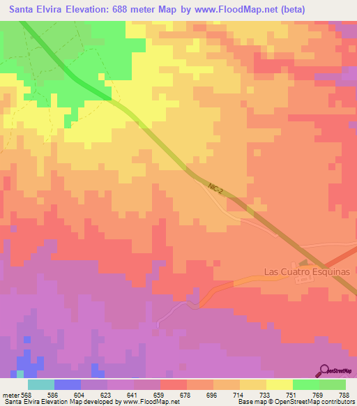 Santa Elvira,Nicaragua Elevation Map