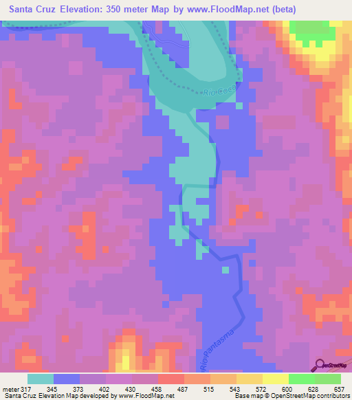 Santa Cruz,Nicaragua Elevation Map