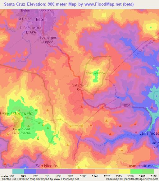 Santa Cruz,Nicaragua Elevation Map