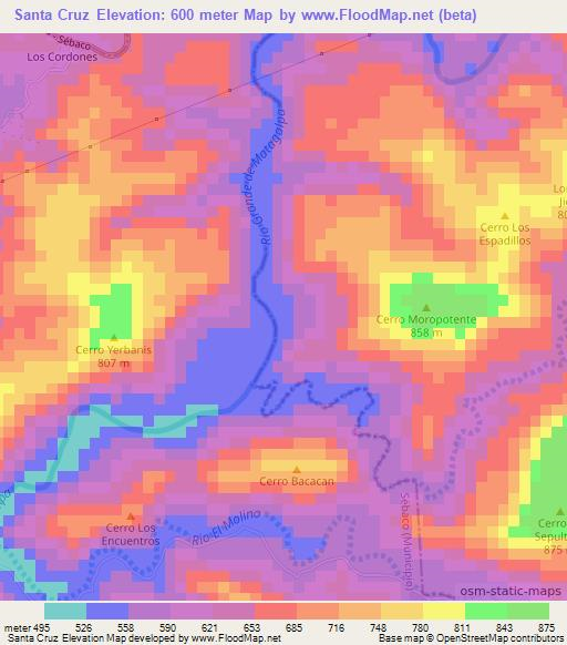 Santa Cruz,Nicaragua Elevation Map