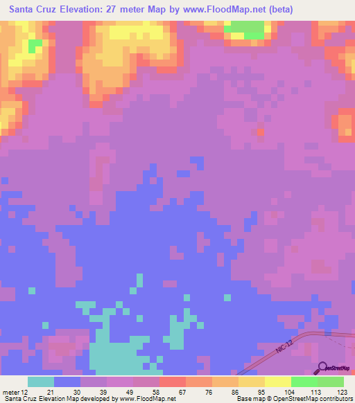 Santa Cruz,Nicaragua Elevation Map