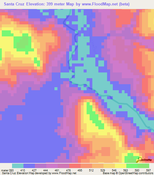 Santa Cruz,Nicaragua Elevation Map
