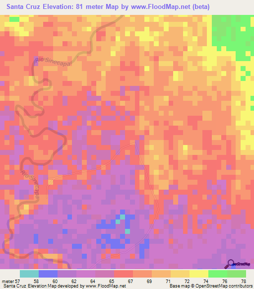Santa Cruz,Nicaragua Elevation Map