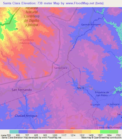 Santa Clara,Nicaragua Elevation Map