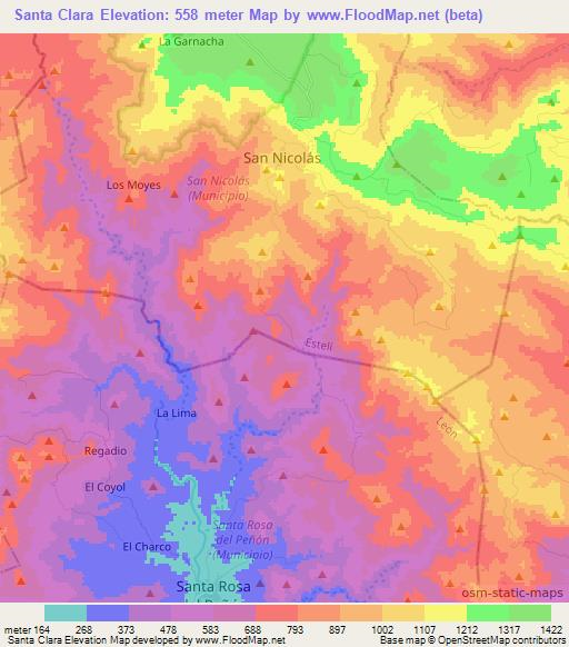 Santa Clara,Nicaragua Elevation Map