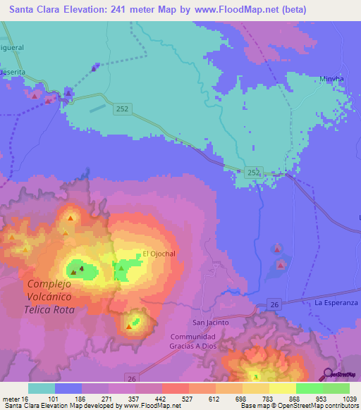 Santa Clara,Nicaragua Elevation Map