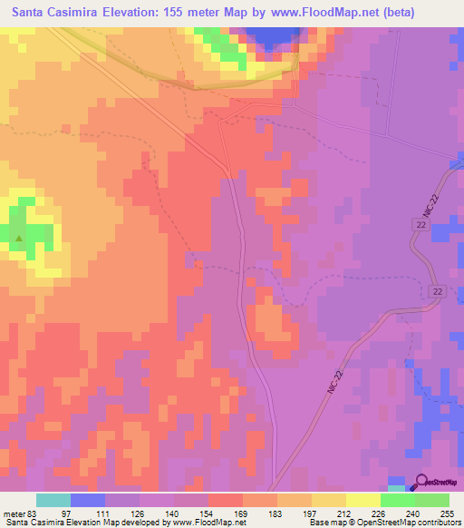 Santa Casimira,Nicaragua Elevation Map