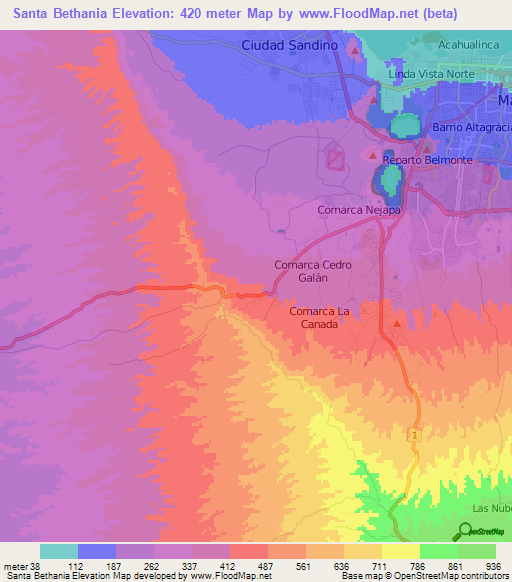 Santa Bethania,Nicaragua Elevation Map