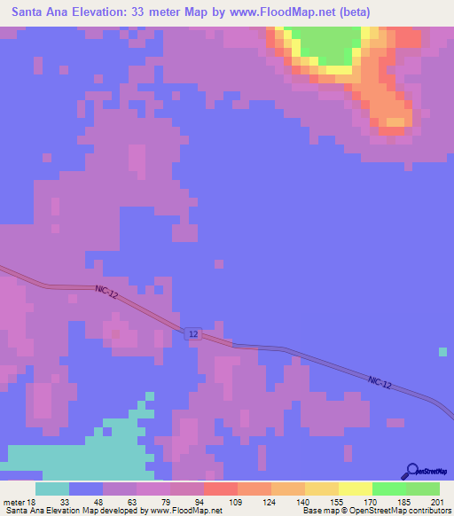 Santa Ana,Nicaragua Elevation Map