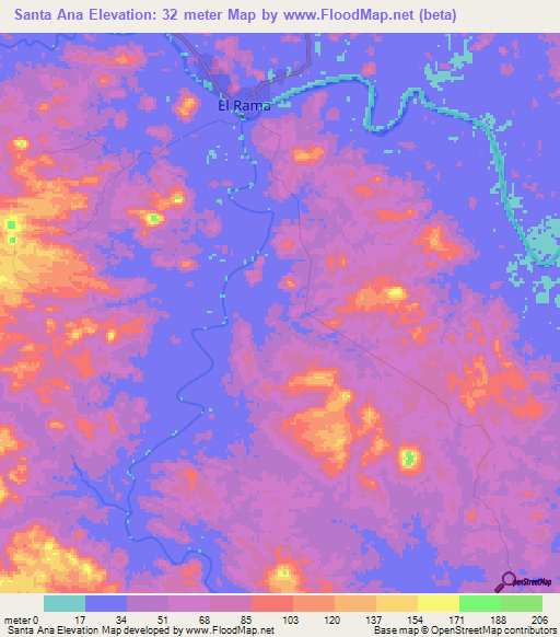Santa Ana,Nicaragua Elevation Map
