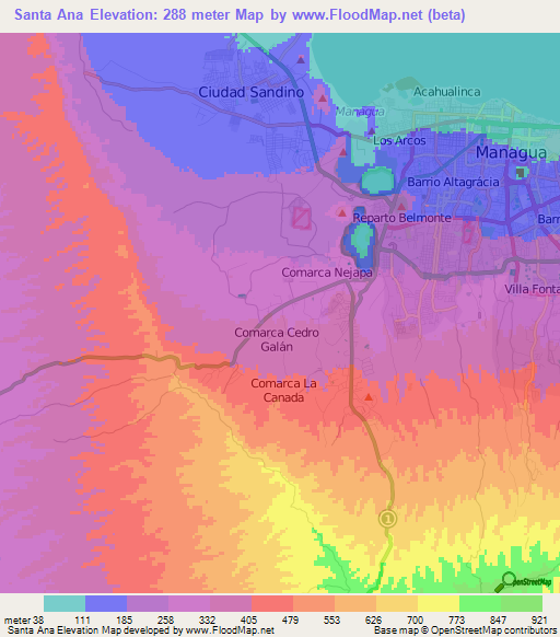 Santa Ana,Nicaragua Elevation Map
