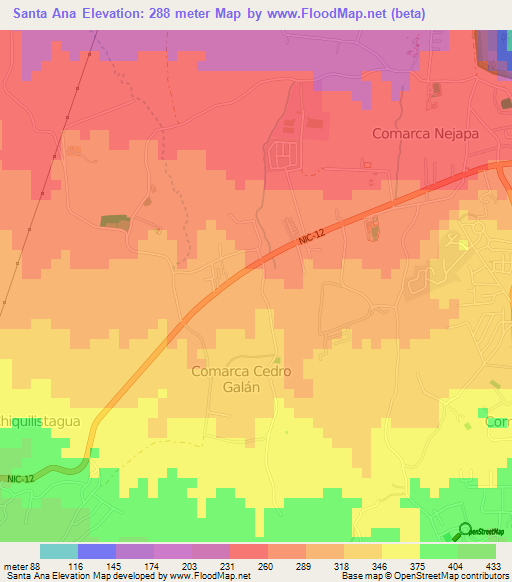 Santa Ana,Nicaragua Elevation Map