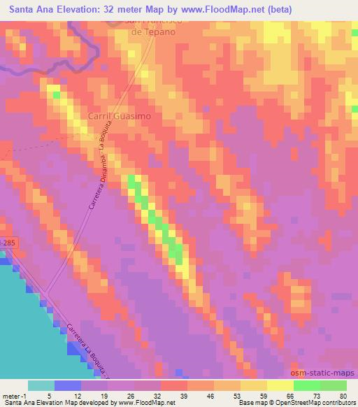 Santa Ana,Nicaragua Elevation Map