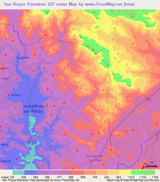 San Roque,Nicaragua Elevation Map