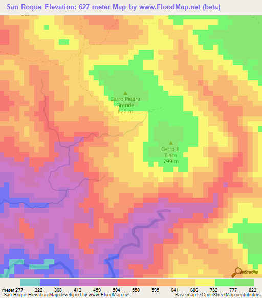 San Roque,Nicaragua Elevation Map