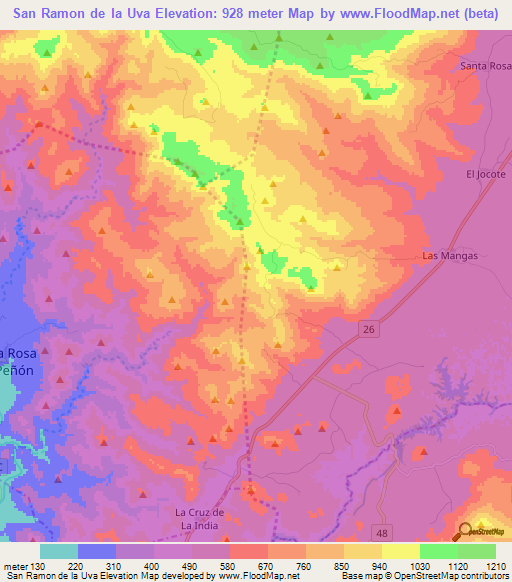 San Ramon de la Uva,Nicaragua Elevation Map