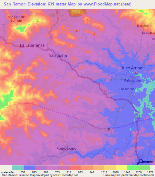 San Ramon,Nicaragua Elevation Map