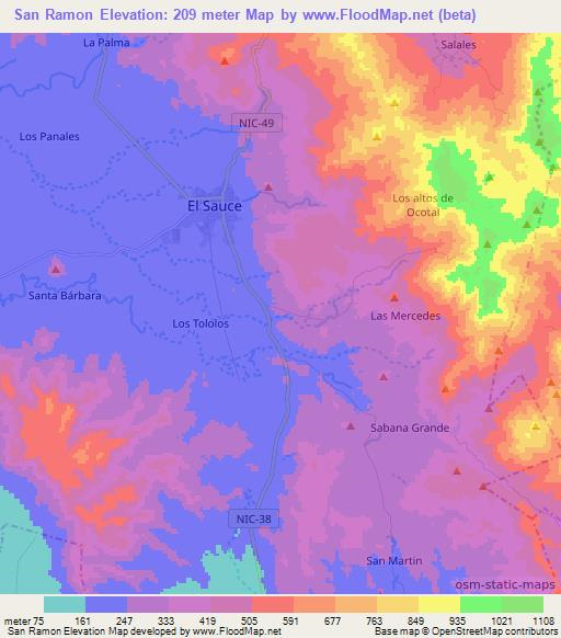 San Ramon,Nicaragua Elevation Map