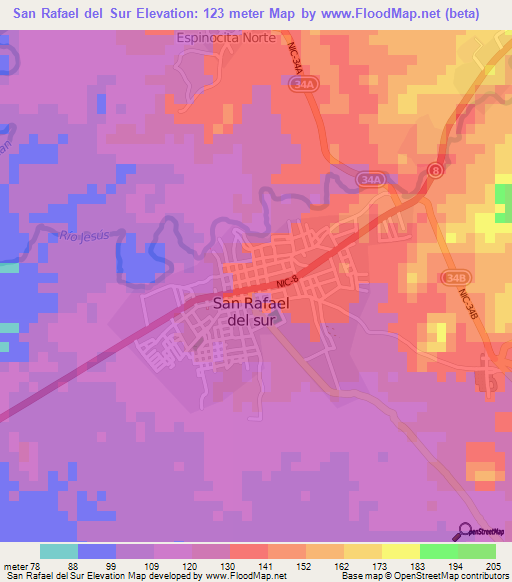 San Rafael del Sur,Nicaragua Elevation Map
