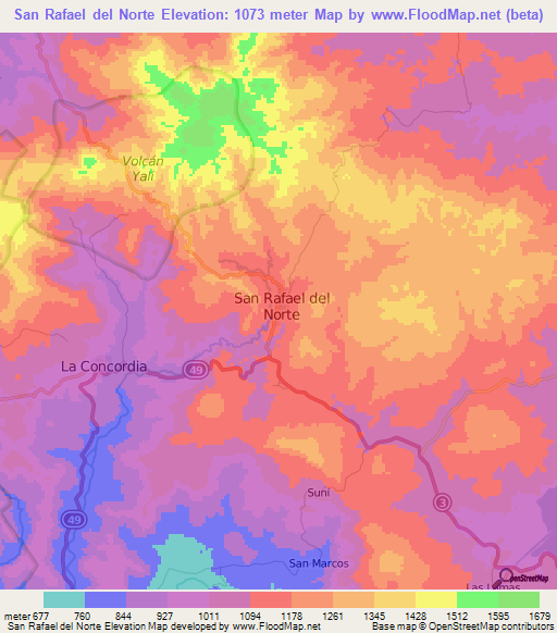 San Rafael del Norte,Nicaragua Elevation Map