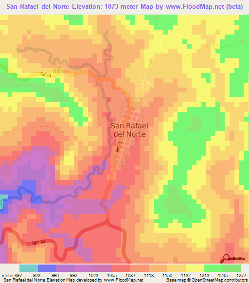 San Rafael del Norte,Nicaragua Elevation Map